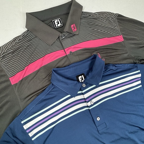 2 FootJoy Polo Golf Shirts Yas Links Abu Dhabi UAE Emirates Logo Mens XL LOT EUC - Picture 1 of 9